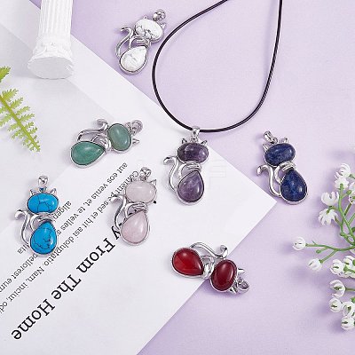 12Pcs 12 Style Natural & Synthetic Gemstone Kitten Pendants G-SZ0002-17-1