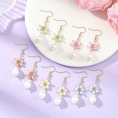 Anti-Tarnish Electroplate Bicone Glass Pearl Teardrop Beads Dangle Earrings EJEW-MZ00765-1