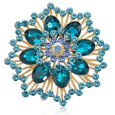 Flower Alloy Rhinestone Brooches for Backpack Clothes JEWB-WH20011-02E-1
