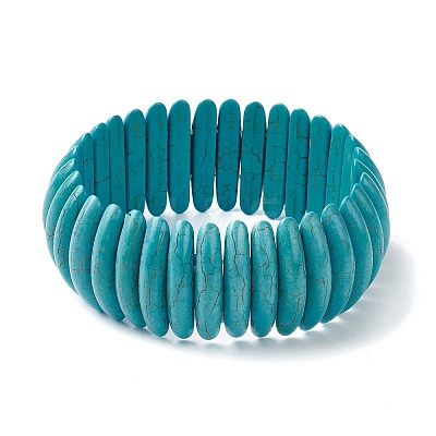 Synthetic Turquoise Oval Beaded Stretch Bracelets BJEW-P299-09A-1