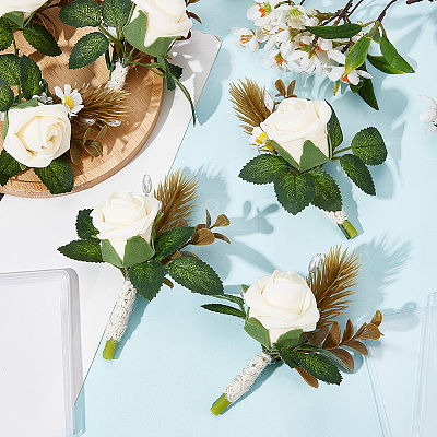 Silk Cloth Artificial Flower Boutonniere AJEW-DR0001-55D-1