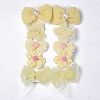 5 Pair 5 Style Bowknot & Flower Polyester Alligator Hair Clips PHAR-C012-01E-1