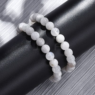 Natural Moonstone Round Beaded Stretch Bracelets for Men Women BJEW-G743-01G-1