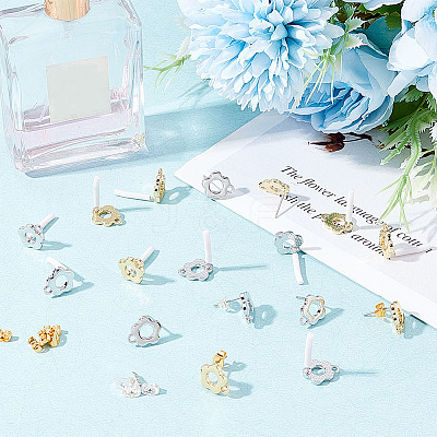 24Pcs 2 Color Alloy Flower Stud Earring Findings FIND-HY0001-56-1