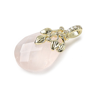 Natural Rose Quartz Faceted Teardrop Pendants KK-D021-03D-G-1