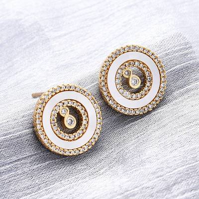 Flat Round Brass Micro Pave Cubic Zirconia Stud Earrings KK-D363-15G-1