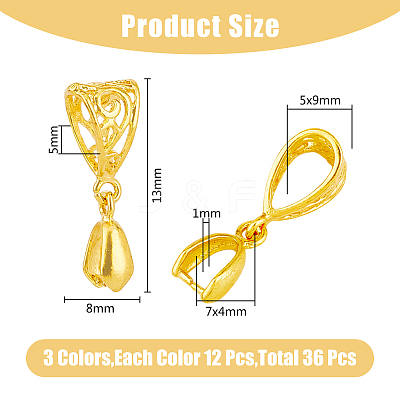 36Pcs 3 Color Filigree Rack Plating Brass Ice Pick Pinch Bails KK-HY0001-83-1
