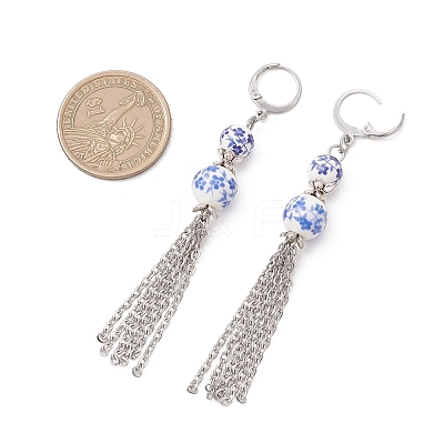 Handmade Flower Printed Porcelain Ceramic Beads Leverback Earrings EJEW-JE06893-1