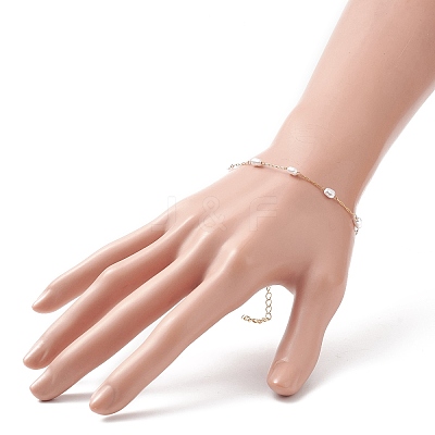 Glass Pearl Link Chain Bracelet BJEW-JB09238-1