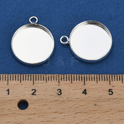 Flat Round Brass Pendant Cabochon Settings X-KK-A276-10S-1