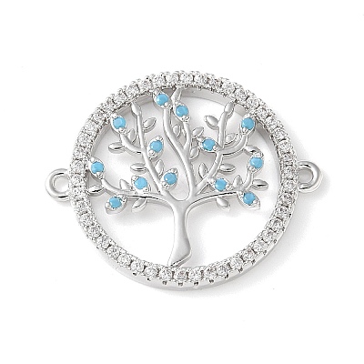 Brass Micro Pave Cubic Zirconia Tree of Life Connector Charms KK-C086-10P-1
