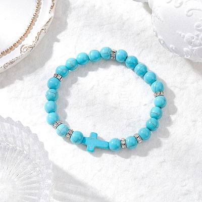 Synthetic Turquoise Beaded Stretch Bracelets for Women BJEW-JB12288-03-1