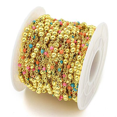 Brass Enamel Round Beaded Link Chain CHC-G022-07G-17-1
