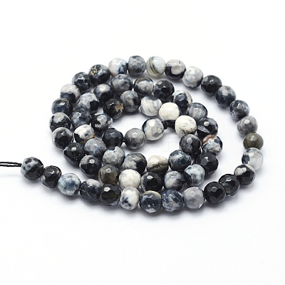 Faceted Natural Fire Crackle Agate Beads Strands G-F447-8mm-B06-1