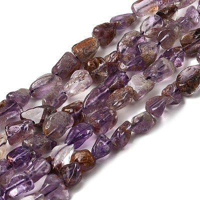 Natural Purple Phantom Quartz Purple Lodolite Quartz Beads Strands G-E483-69-1