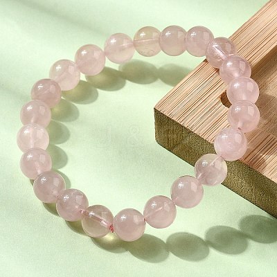Grade A Natural Rose Quartz Round Beads Stretch Bracelets for Women BJEW-L712-B02-8mm-1