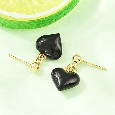 Valentine's Day Heart Brass Enamel Dangle Stud Earrings EJEW-Z164-19G-03-1