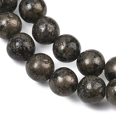 Natural Pyrite Beads Strands G-P303-01-6mm-16-1