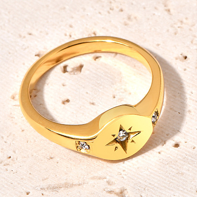 Flat Round with Star Pattern 304 Stainless Steel Micro Pave Clear Cubic Zirconia Finger Rings FS-WG7CEF6-02-1
