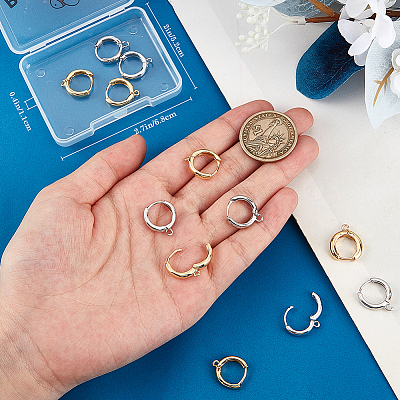 8 Pairs 2 Colors Brass Huggie Hoop Earring Finding KK-BBC0014-53-1