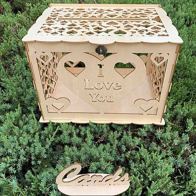Rectangle Hollow Wood Wedding Card Box with Iron Lock HULI-PW0002-147C-1