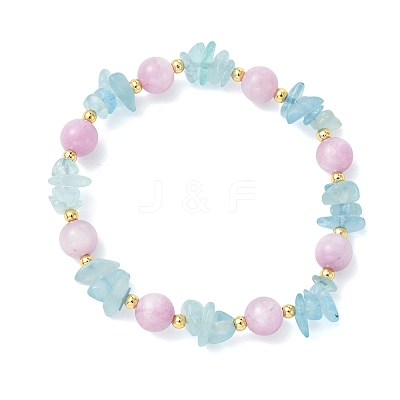 Natural Aquamarine & Kunzite Beaded Stretch Bracelets for Women BJEW-JB14006-1