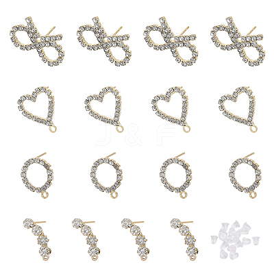 16Pcs 4 Styles Brass Crystal Rhinestone Stud Earring Finding KK-CA0002-31-1