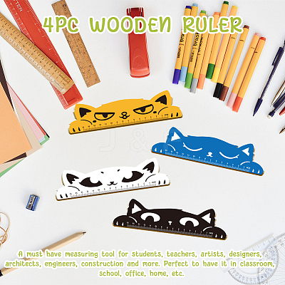 4Pcs 4 Styles Poplar Wood Ruler DIY-WH0663-001-1
