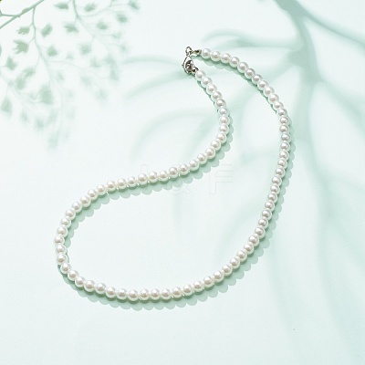 Glass Pearl Round Beaded Necklace for Women NJEW-JN03903-1