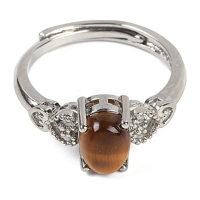 Oval Natural Tiger Eye Adjustable Rings RJEW-Q819-01P-02-1
