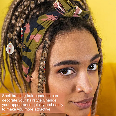 Tibetan Style Alloy & Cowrie Shell Braiding Hair Pendants Decoration OHAR-AB00016-1