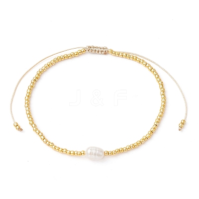 Natural Pearl & Seed Braided Bead Bracelets BJEW-JB09722-01-1