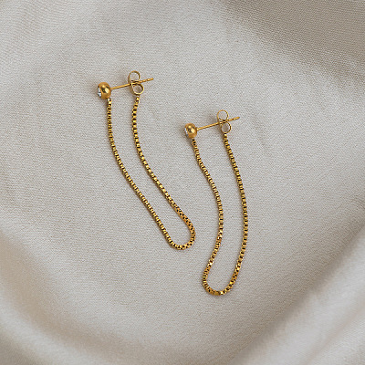 304 Stainless Steel Tassel Chain Stud Earrings for Women AQ2980-1
