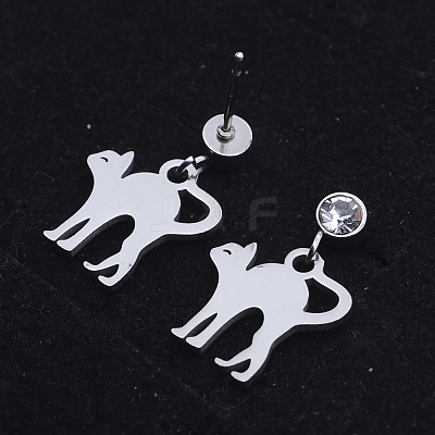 201 Stainless Steel Kitten Dangle Stud Earrings EJEW-T008-JN744-1