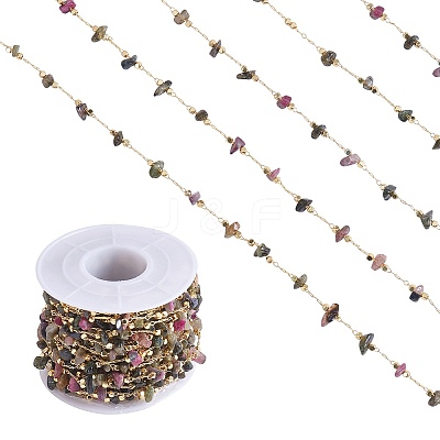 Natural Multicolor Tourmaline Chips Beaded Chains CHC-SZ0001-62C-1
