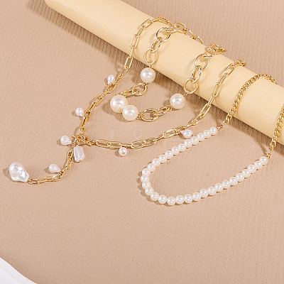 Aluminum & Plastic Pearl 3 Layer Nuggets Tassel Necklaces for Women WG0B97E-01-1