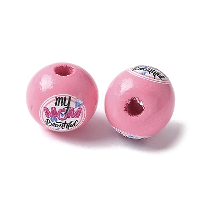 Mother's Day Theme Printed Wood European Beads WOOD-F016-09-1