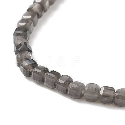 Natural Silver Sheen Obsidian Cube Beaded Stretch Bracelet for Women BJEW-JB08976-03-1