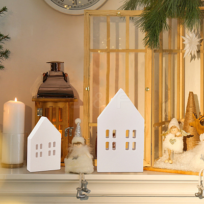 4Pcs 2 Styles Christmas Wood House Display Decorations DJEW-BC0001-28A-1