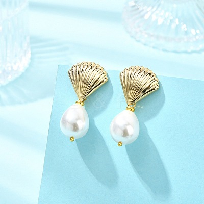 Teardrop Shell Pearl Bead Stud Earrings EJEW-JE07105-02-1