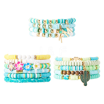 15Pcs Polymer Clay Heishi Beads Stretch Bracelets Sets BJEW-TA00679-1