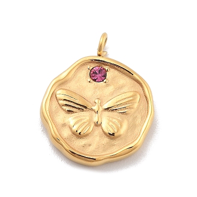 304 Stainless Steel Rhinestone Pendants STAS-M092-04G-1