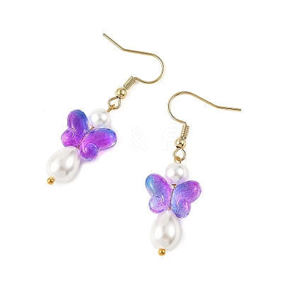 Glass & Shell Pearl & 304 Stainless Steel Dangle Earrings EJEW-JE07363-1