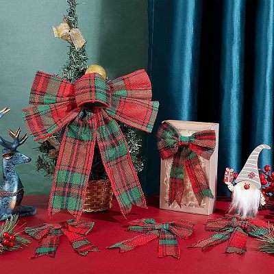 10Pcs 2 Style Christmas Theme Tartan Pattern Polyester Bowknot AJEW-CA0002-64-1
