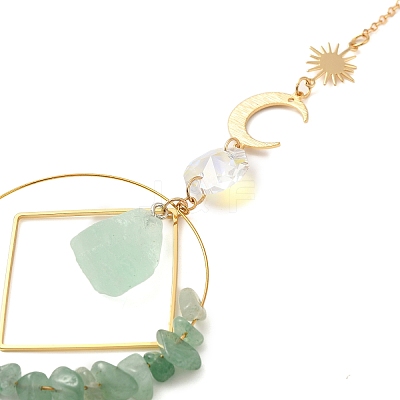 Natural Green Aventurine  Chip Beaded Hanging Suncatchers HJEW-TA00288-01-1