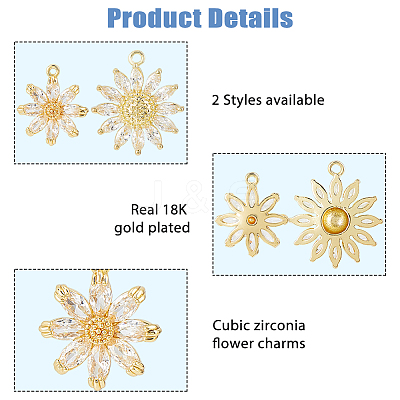 8Pcs 2 Styles Brass Micro Pave Cubic Zirconia Pendants KK-HS0015-18-1