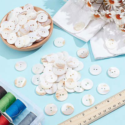 150Pcs 2-Hole Flat Round Shell Buttons SHEL-NB0001-66-1