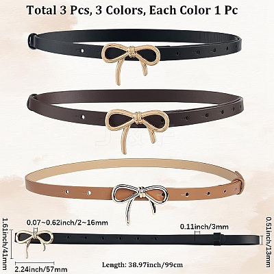 3Pcs 3 Colors Alloy Bowknot PU Leather Chain Belts for Women AJEW-CL0001-14A-1