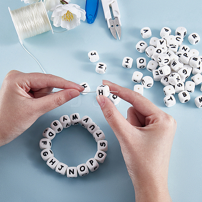 20Pcs White Cube Letter Silicone Beads 12x12x12mm Square Dice Alphabet Beads with 2mm Hole Spacer Loose Letter Beads for Bracelet Necklace Jewelry Making JX432C-1