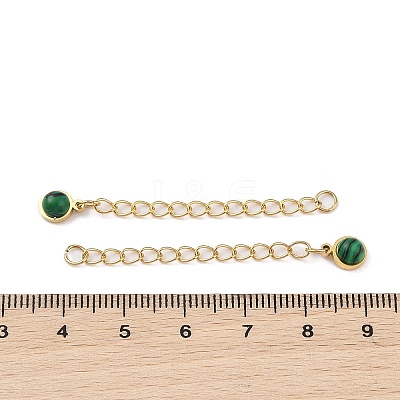 Ion Plating(IP) 316 Surgical Stainless Steel Curb Chain Extender with Malachite Round Charm High Polished STAS-A097-01G-10-1